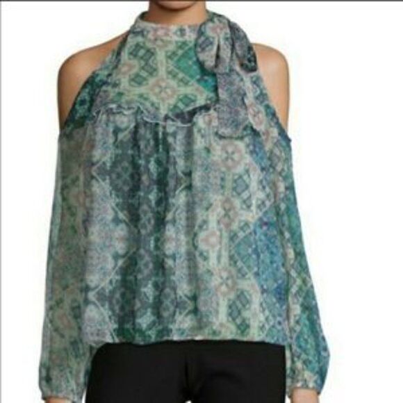 Libby Edleman Sheer Cold Shoulder Blouse - Picture 2 of 11